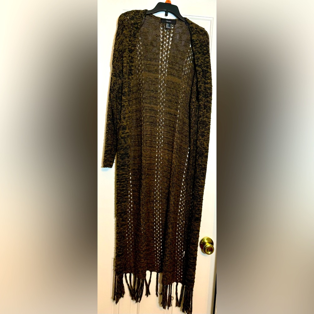Women’s Full Length Cardigan, Brown/Green/Black